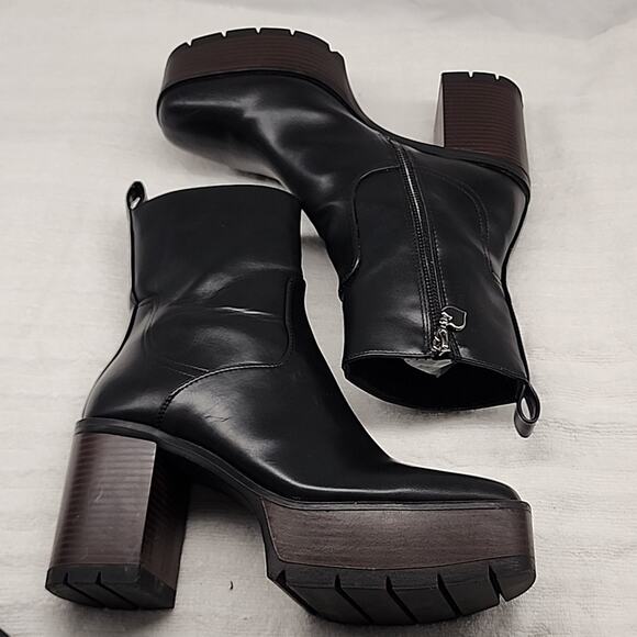 ASOS STRADIVARIUS CHUNKY BLACK STACKED HEEL HEART ZIPPER BOOTS LADIES 40 VGUC - Picture 10 of 16